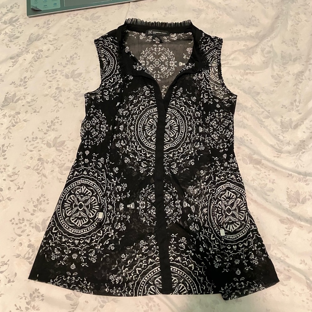 Sleeveless Formal Sheer Black Blouse